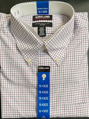 Kirkland Signature White Dress Shirt with Purple Check